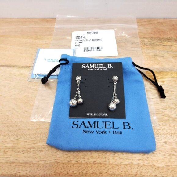 SAMUEL B Sterling Silver 925 Ball Chain Dangle Earrings - Picture 5 of 6